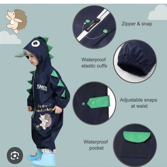 Navy Dinosaur Toddler Rain Suit for size small - Picture 5 of 11
